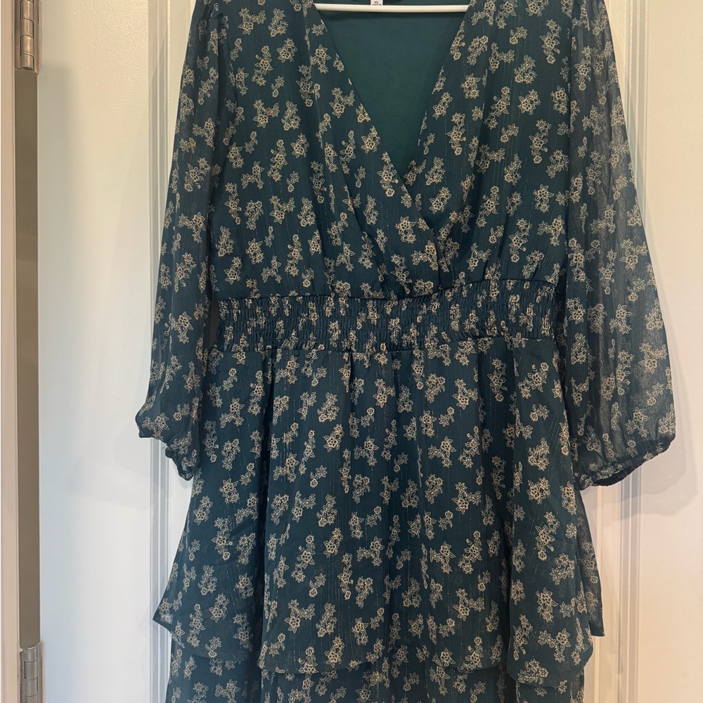 Mimi Chica Green and Gold Floral Midi Dress